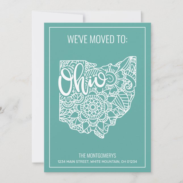 Boho Teal Floral Mandala Ohio State Moving Announcement (Front)