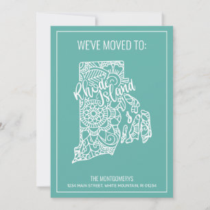 Boho Teal Floral Mandala Rhode Island Moving Announcement