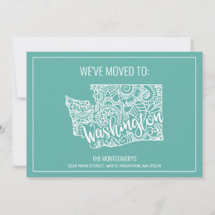 Boho Teal Floral Mandala Washington State Moving Announcement
