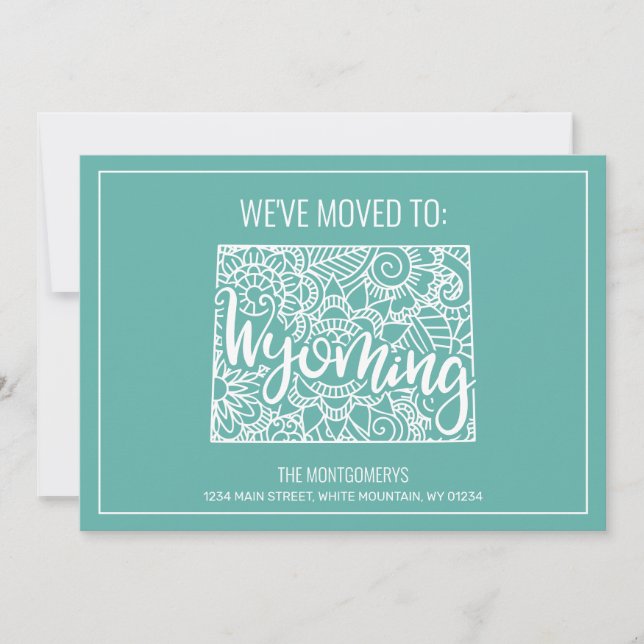 Boho Teal Floral Mandala Wyoming State Moving Announcement (Front)