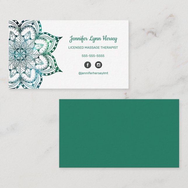Boho Teal Mandala LMT Business Card (Front/Back)