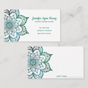 Boho Teal Mandala Massage Therapy Business Card