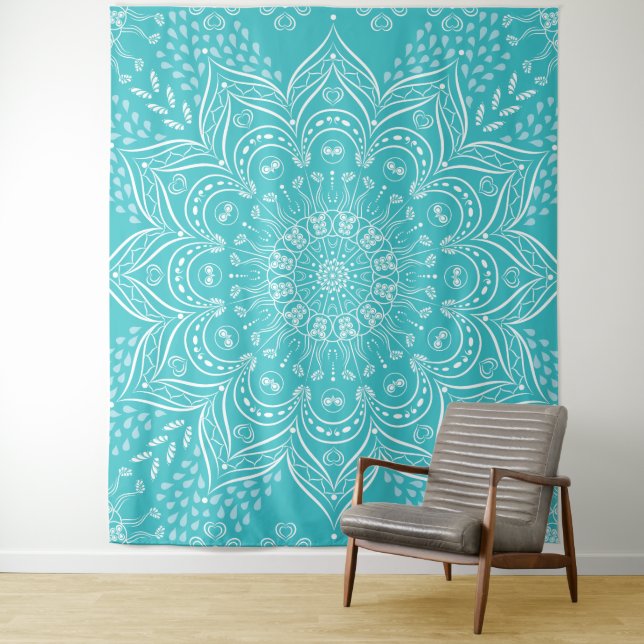 Boho Teal Mandala Tapestry (In Situ)