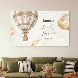 Boho Teddy Bear Air Balloon Clouds Baby Shower Banner