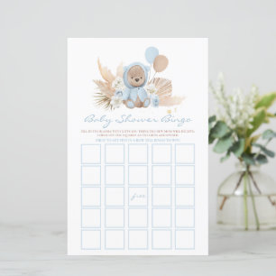 Boho Teddy Bear Baby Shower Bingo Game