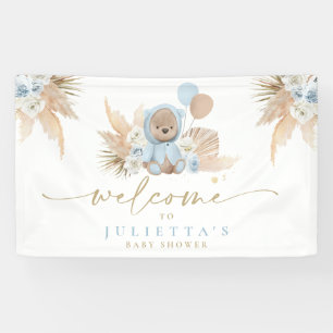 Boho Teddy Bear Baby Shower Boy Blue Bear Welcome Banner