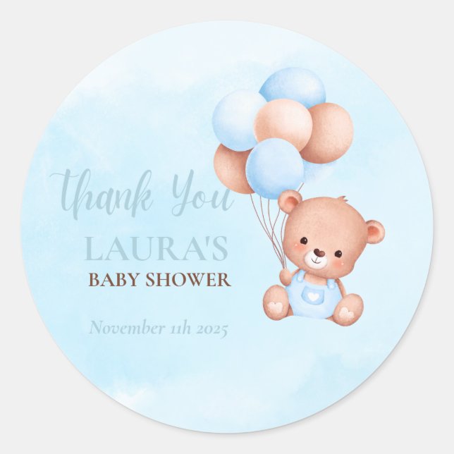Boho Teddy Bear Baby Shower  Classic Round Sticker (Front)