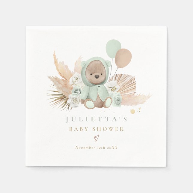 Boho Teddy Bear Baby Shower Decorations Napkin (Front)