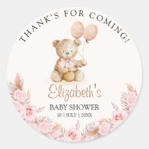 Boho Teddy Bear Baby Shower Girl Classic Round Sticker