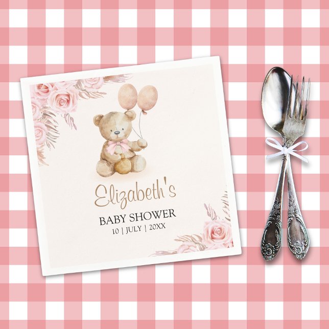 Boho Teddy Bear Baby Shower Girl Napkin (Creator Uploaded)