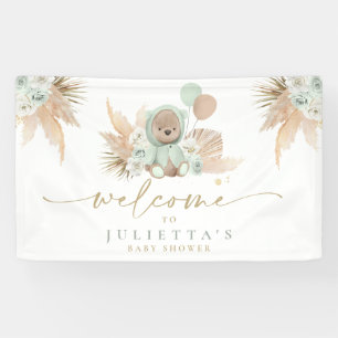 Boho Teddy Bear Baby Shower Green Bear Welcome Banner