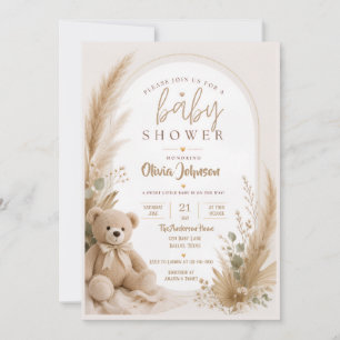 Boho Teddy Bear Baby Shower Invitation