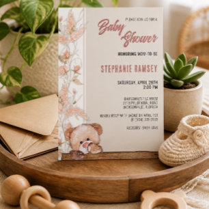 Boho Teddy Bear Baby Shower Invitation