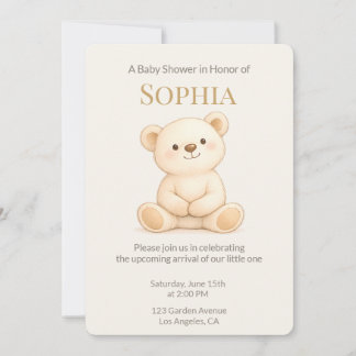 Boho Teddy Bear Baby Shower Invitation