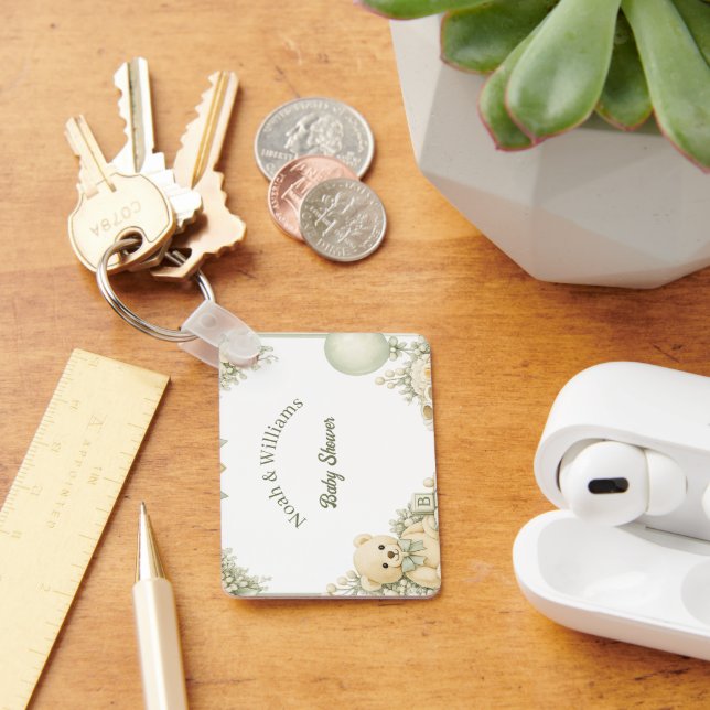 Boho Teddy Bear Baby Shower Keychain Favour Tag (Desk)