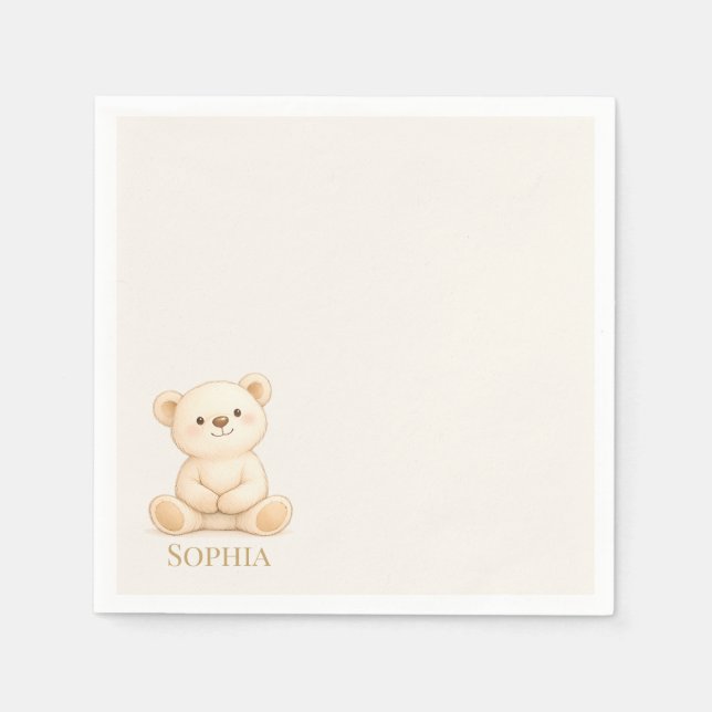 Boho Teddy Bear Baby Shower Napkin (Front)