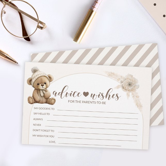 Boho teddy bear baby shower parents advice wishes stationery (Creator Uploaded)