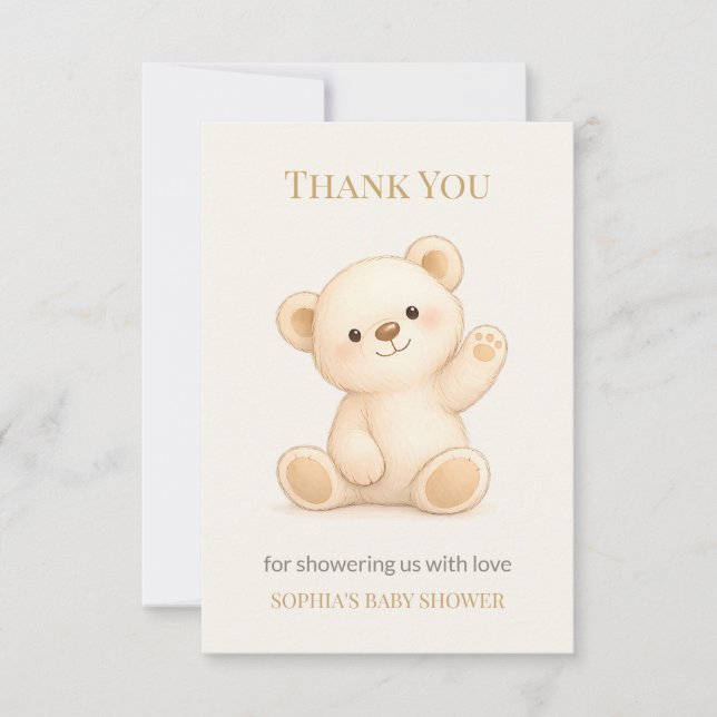Boho Teddy Bear Baby Shower Thank You Card (Front)