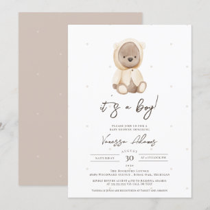 boho teddy bear bearly wait baby boy shower invitation