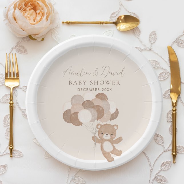 Boho Teddy Bear Bearly Wait Balloon Paper Plate (Creator Uploaded)