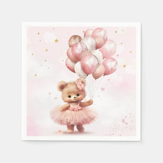 Boho Teddy Bear Bearly Wait Pink Girl Baby Shower  Napkin (Front)