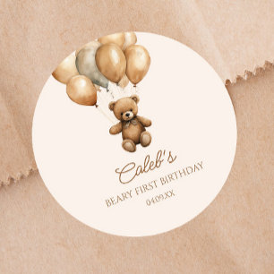  Boho Teddy Bear Beary First 1st Birthday Party Classic Round Sticker
