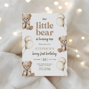 Boho Teddy Bear Beary First 1st Birthday Party Invitation