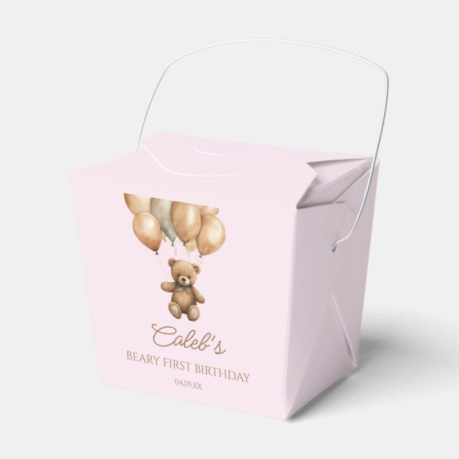 Boho Teddy Bear Beary First Birthday Party Favour Box (Front Side)