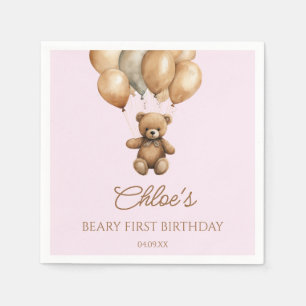 Boho Teddy Bear Beary First Birthday Party Napkin