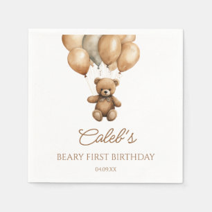 Boho Teddy Bear Beary First Birthday Party Napkin