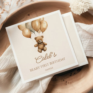 Boho Teddy Bear Beary First Birthday Party Napkin