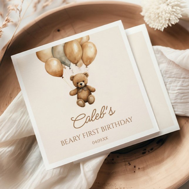 Boho Teddy Bear Beary First Birthday Party Napkin (Creator Uploaded)