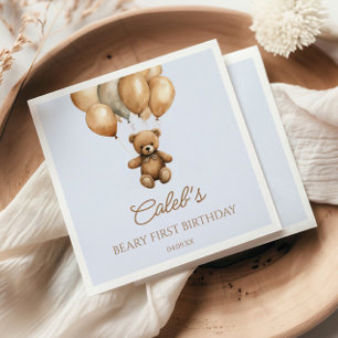 Boho Teddy Bear Beary First Birthday Party Napkin