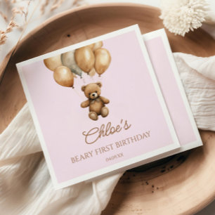 Boho Teddy Bear Beary First Birthday Party Napkin