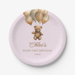 Boho Teddy Bear Beary First Birthday Party Paper Plate