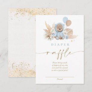Boho Teddy Bear Blue Baby Shower Diaper Raffle Enclosure Card