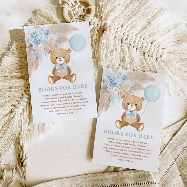 Boho Teddy Bear Blue Balloon Books for Baby Boy Enclosure Card (Creator Uploaded)
