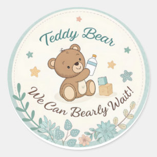 Boho Teddy Bear Blue Bearly Wait Baby Shower Classic Round Sticker