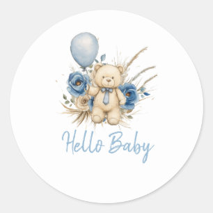 Boho Teddy Bear Blue Bearly Wait Baby Shower Favou Classic Round Sticker