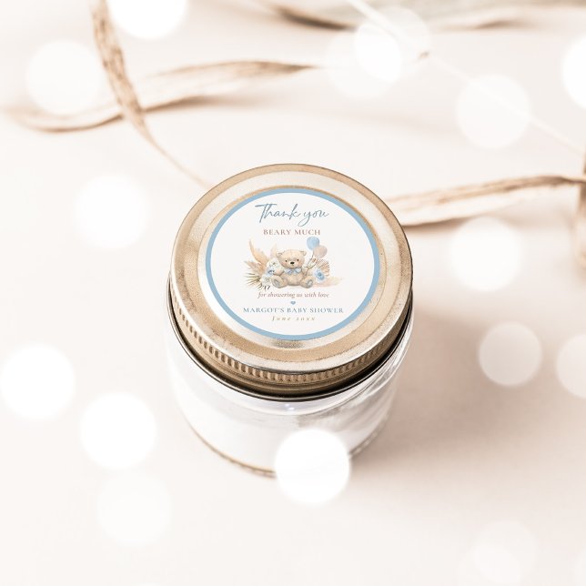 Boho Teddy Bear Blue Bearly Wait Baby Shower Favou Classic Round Sticker (Creator Uploaded)