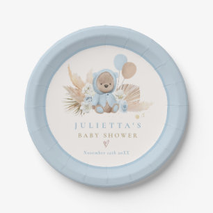 Boho Teddy Bear Blue Bearly Wait Baby Shower Paper Plate