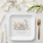 Boho Teddy Bear Boy Blue Bearly Wait Baby Shower