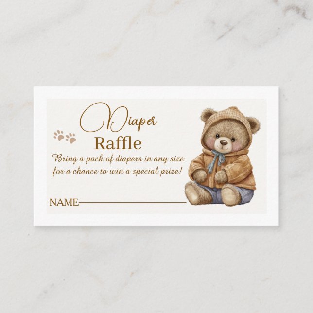 Boho Teddy Bear Diaper Raffle Baby Shower Insert. Enclosure Card (Front)