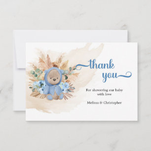 Boho teddy bear dried palm blue flowers thank you