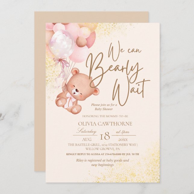 Boho Teddy Bear Elegant and cute Baby Shower Invitation (Front/Back)