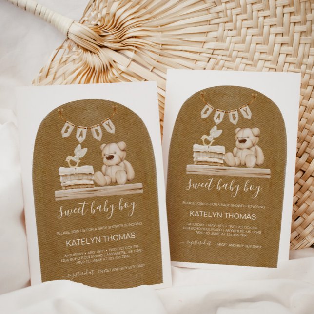 Boho Teddy Bear Gender Neutral Baby Shower Invitation (Creator Uploaded)