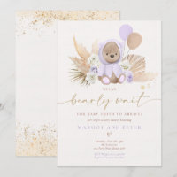 Boho Teddy Bear Girl Lilac Bearly Wait Baby Shower