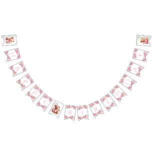 Boho Teddy Bear Girl Pink Bear Floral Birthday  Bunting