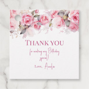 Boho Teddy Bear Girl Pink Bear Floral Birthday Favour Tags