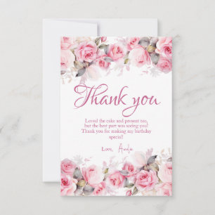 Boho Teddy Bear Girl Pink Bear Floral Birthday  Thank You Card